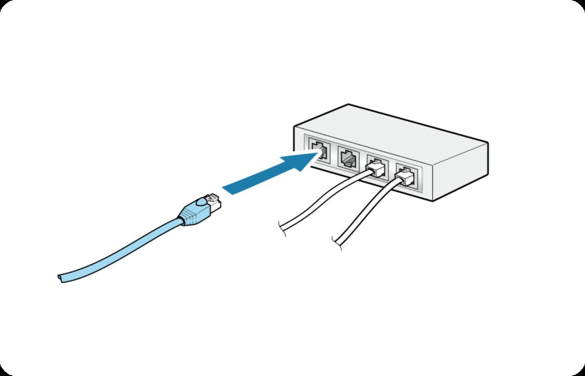 Other end of the ethernet cable being plugged into a network switch