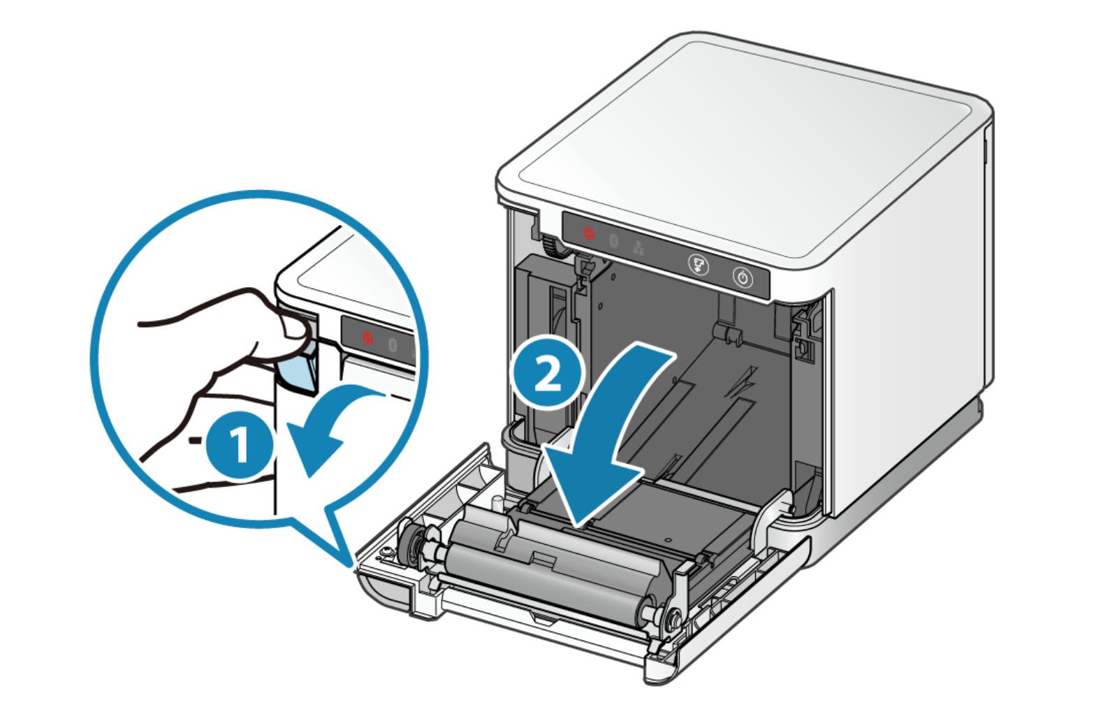 Press the release lever and open the printer's front cover