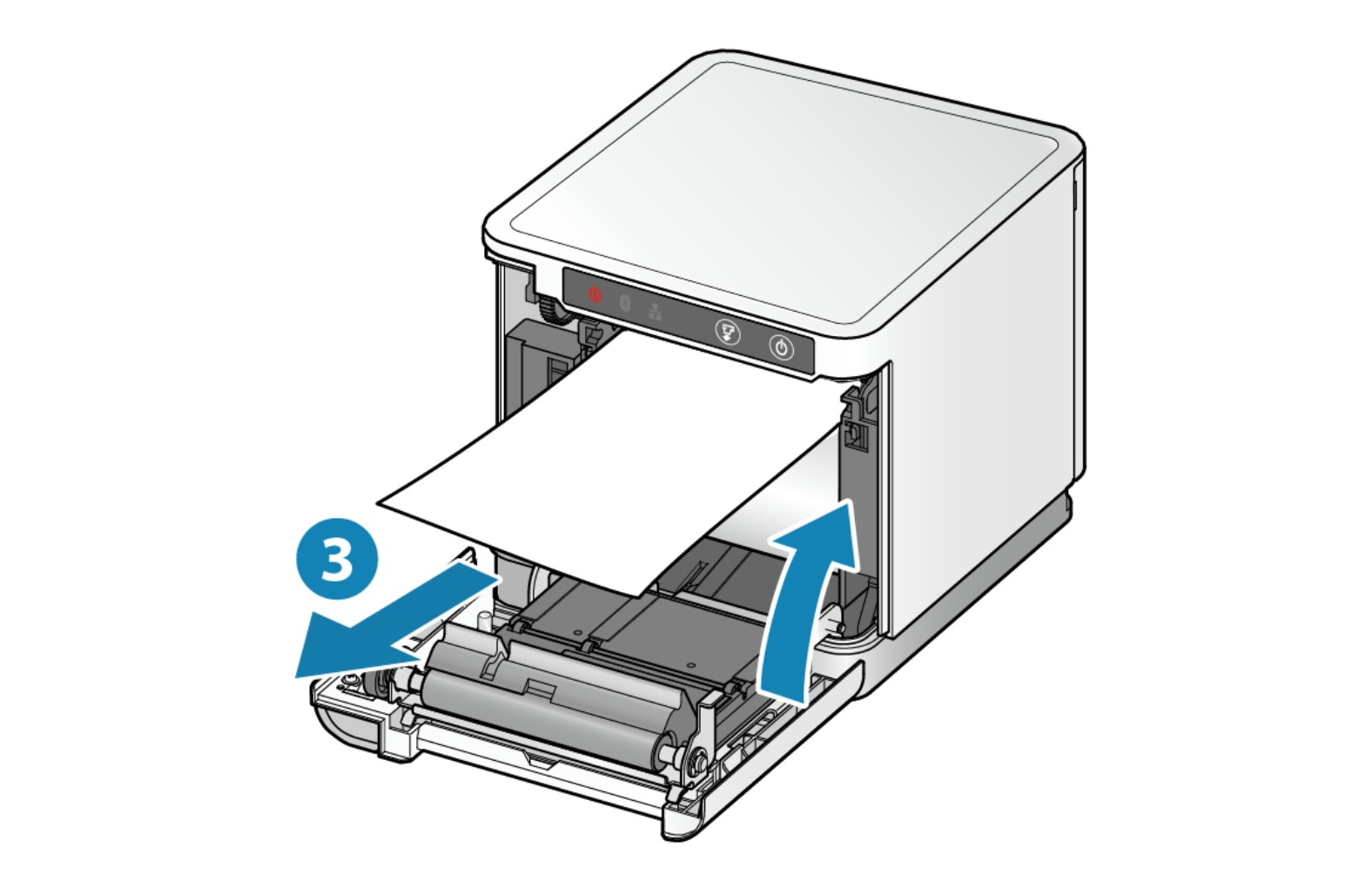 Pull the paper end out past the tear bar